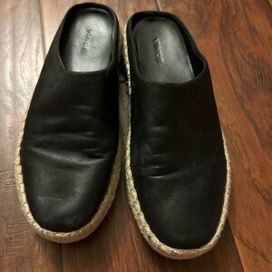 Vince Black Leather Slip-On Espadrilles. Size 8. Preowned in excellent condition